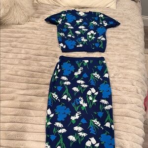 Floral Blue and Green Knit Two-Piece Set